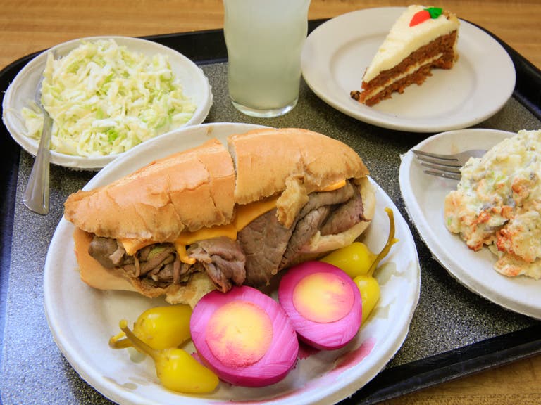 French Dip with pickled eggs at Philippe the Original in Downtown LA